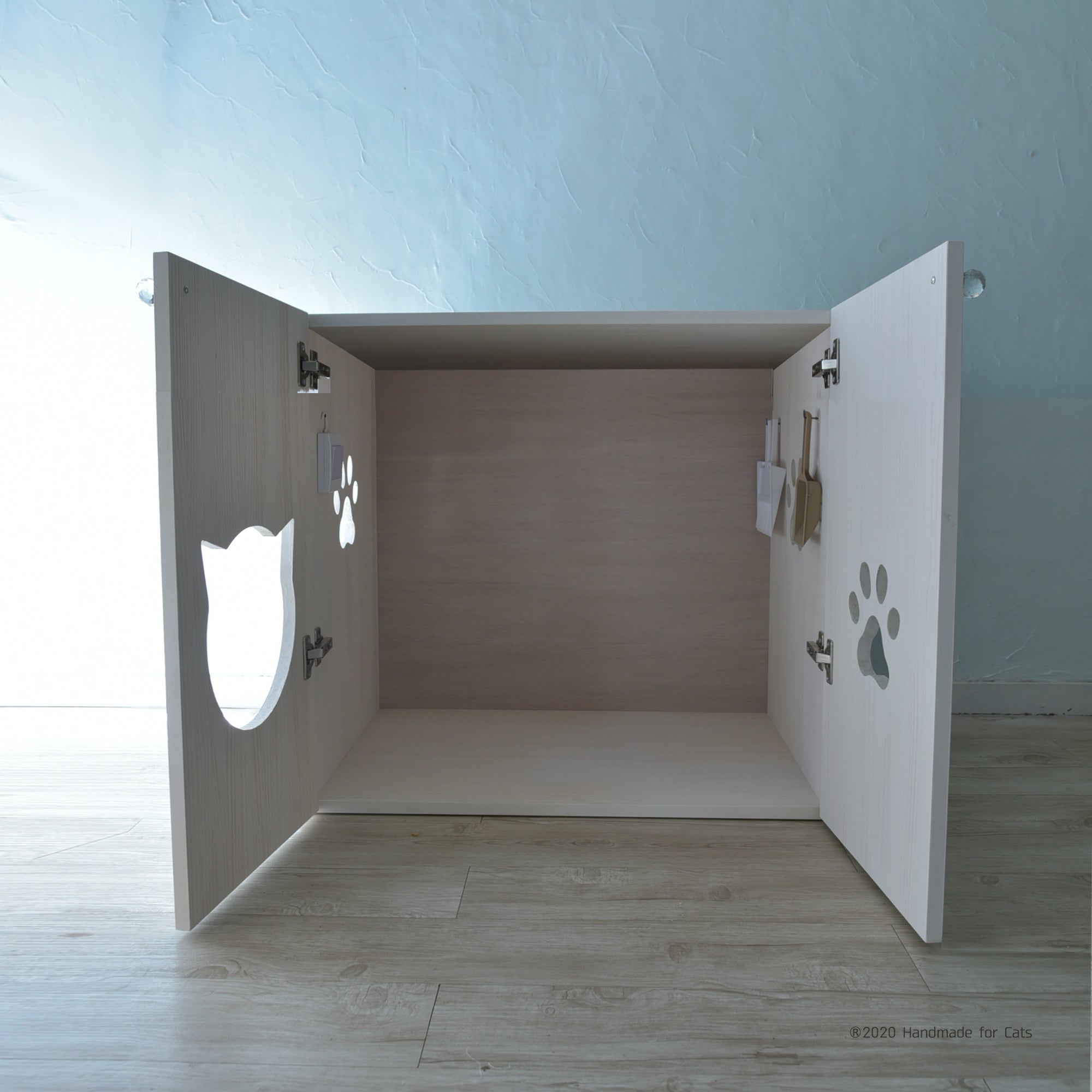 デオトイレ快適ワイドにぴったりな猫トイレカバーストッカー付き(無塗装)